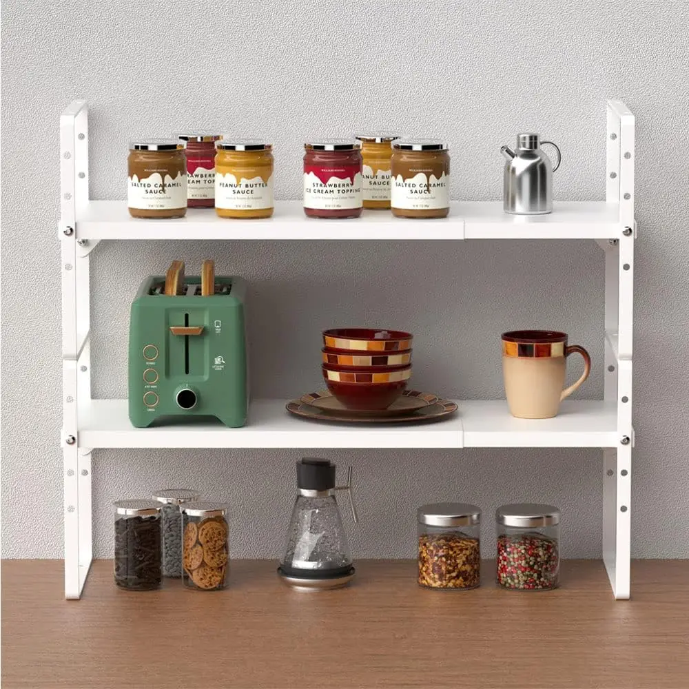 

Sanno Expandable Kitchen Shelf Organizers,Cupboard Organizer Rack Space Riser Countertop Kitchen Pantry Cupboard Countertop