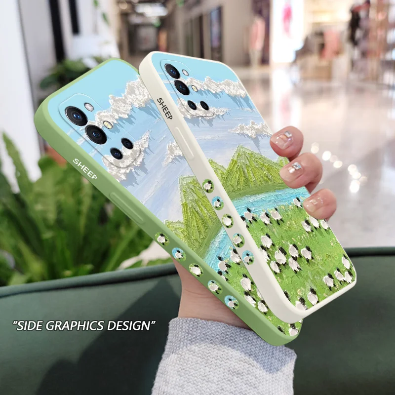 Oil Painting Lambs Phone Case For Oneplus 12 12R 11 11R 10 10R 10T 9R 9RT 9 8T 8 7 7T Pro 5G Liquid Silicone Cover image 4