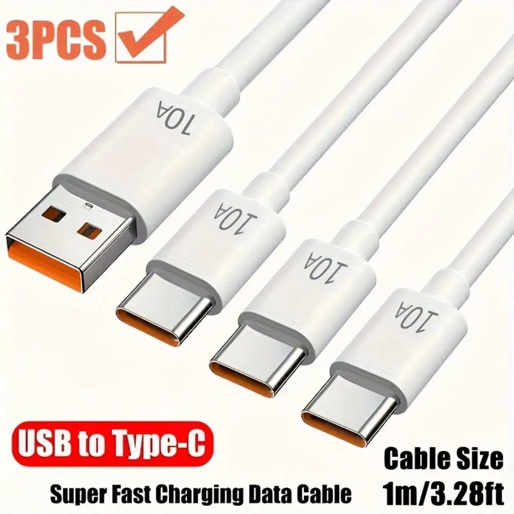 

5pcs/3pcs/1pc 10A USB To Type-C Super Fast Charging Data Wire For For Xiaomi 14 13 12 Redmi S23 S22 S21 For Honor POCO Oneplus Realme Mobile Phone USB C Charger Cable For Car Power Bank More Type-C Devices