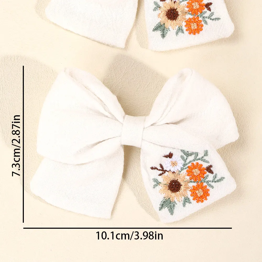 2Pcs Embroidered Flower Hair Bows Clips For Girls Cute Bowknot Hairpin Kids Ribbon Barrettes Headwear Hair Accessories