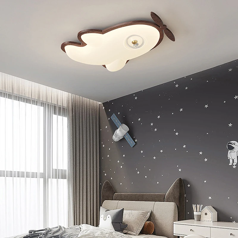 Aircraft Ceiling Lamp For Children's Room Nursery Boy And Girls Bedroom Home Decoration Lighting Fixtures Wooden Color