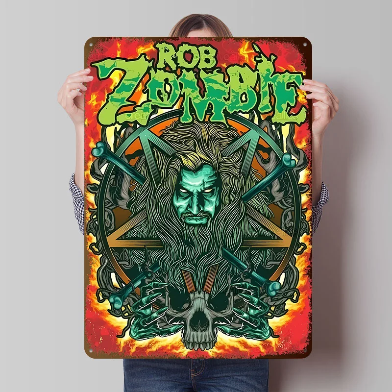 Rob Zombie Metallposter, individuelle Wandkunst, Retro-Vintage-Blechschilder für Männerhöhle-Dekoration, Gaming-Wand-Deko, Schlafzimmer-Dekorationen