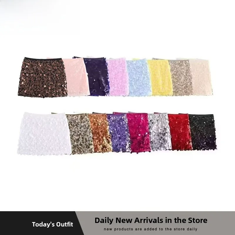 

Faionable Glitter Skirt Women's High Waist A-Line Skirt Polyester Fiber Ci Commute Suitable ZR Sle Autumn New Arrival