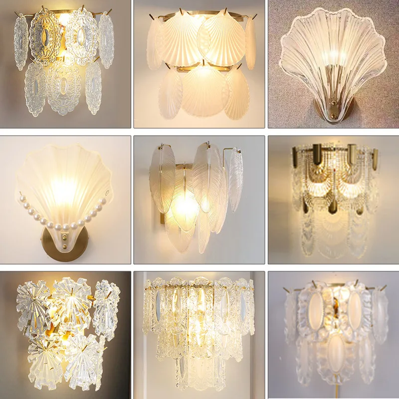 French Luxury Wall Lamp Crystal Glass Bedroom Decor Light Simple Elegant