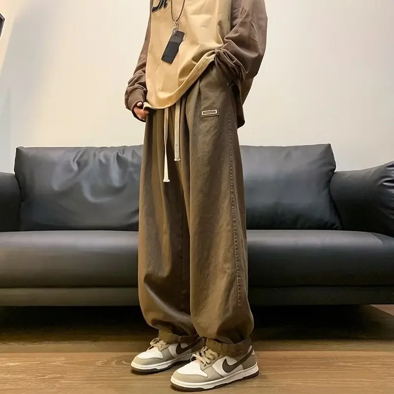 Multi-Pocket Cargo Men's Casual Solid Colour Straight Pants Baggy Wide-leg Cropped Pants Men Ankle-length harem pants men