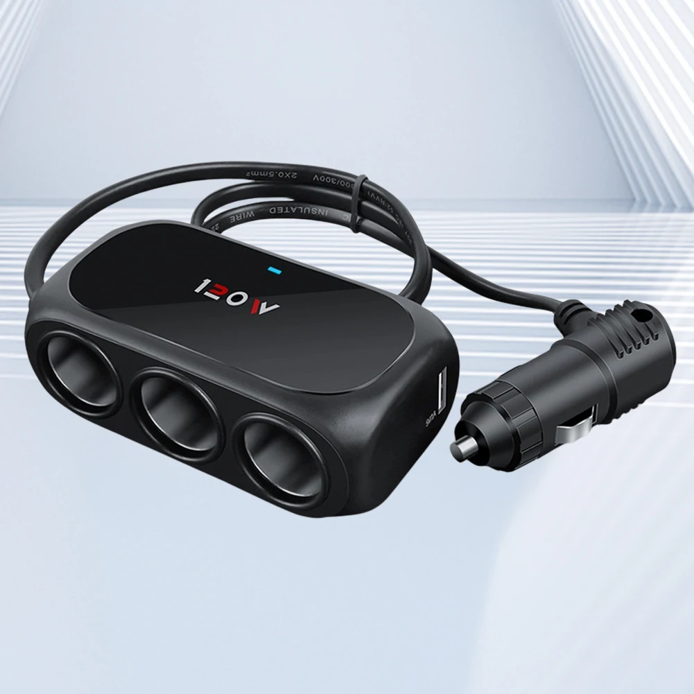 

120W Car Cigarette Lighter Socket 3 Socket USB Charger Plug Dual USB Cigarette Lighter Power Socket 12V for Android Phone Tablet