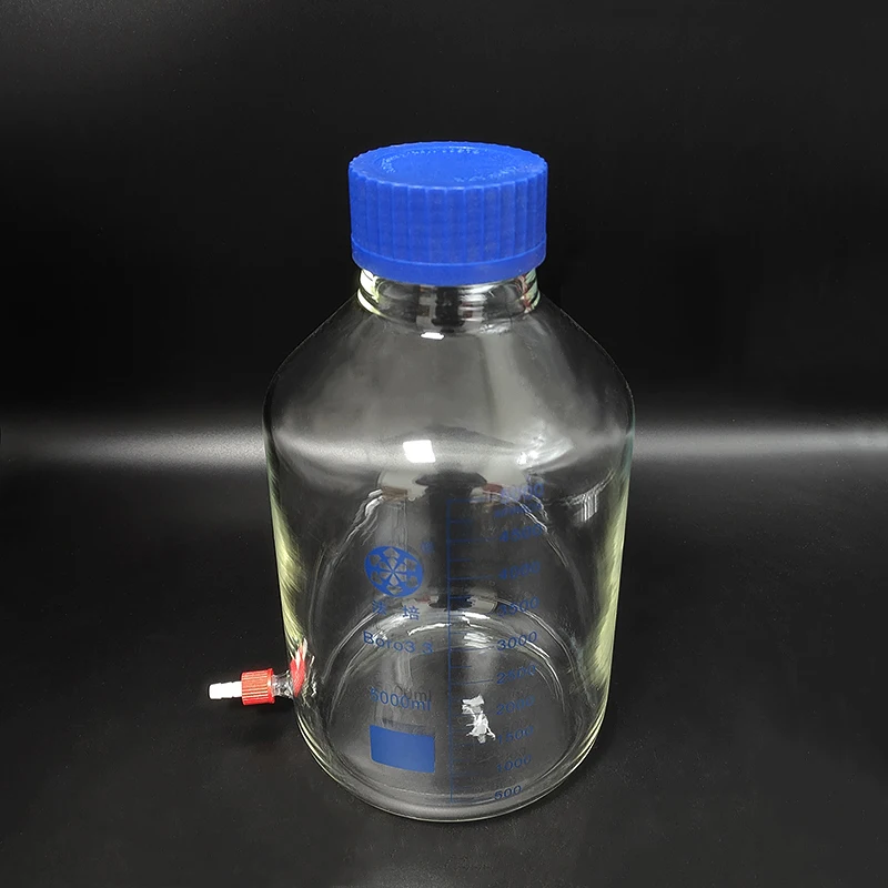 

FAPE Reagent bottle,With blue screw cover GLS80mm,Lower detachable small nozzle GL14mm,Borosilicate glass,5000mL,Plastic Lid