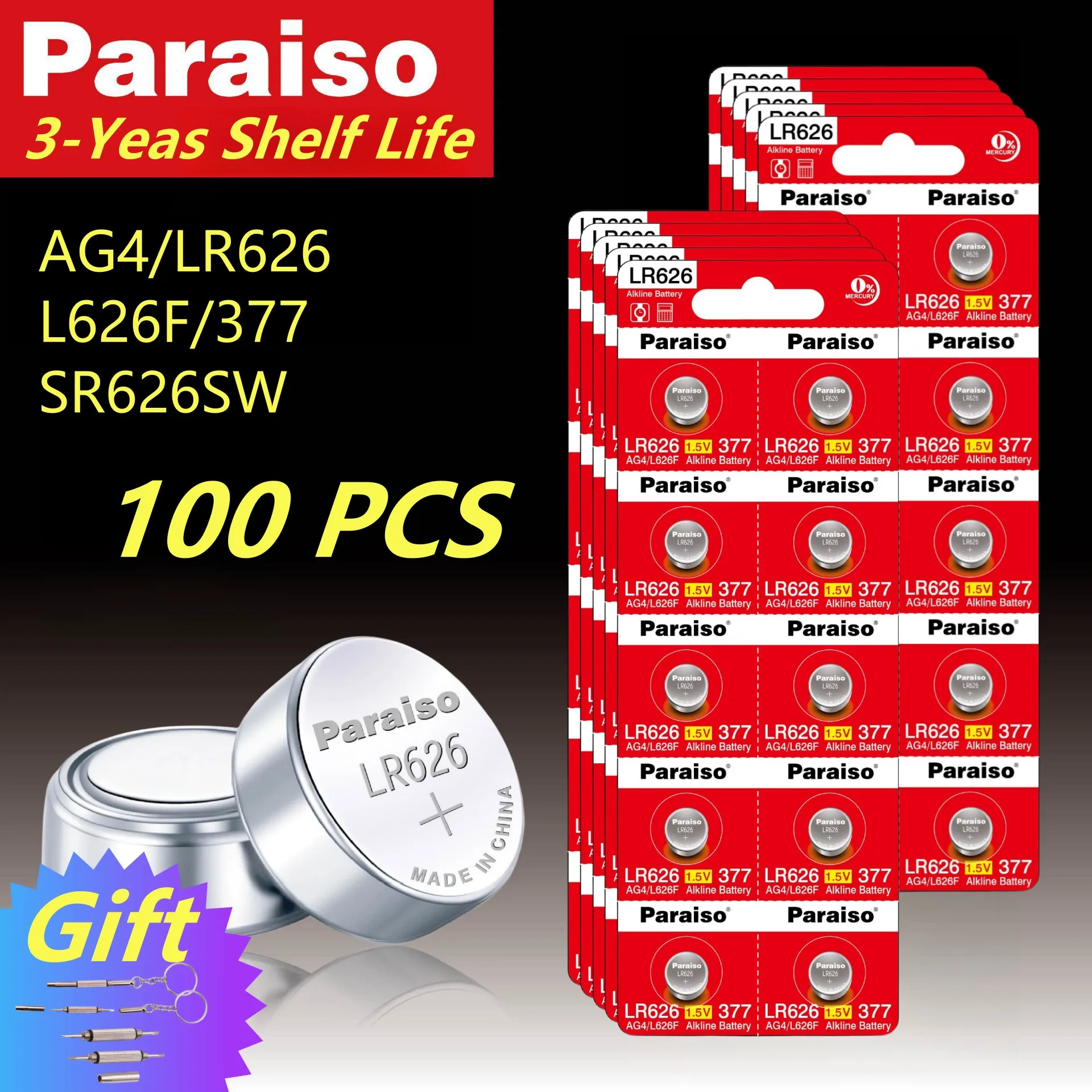 

2-50Pcs Paraiso LR626 SR626SW AG4 Watch Battery 10Years Self Life 1.5V Button Cell Batteries for Mini Flashlight Toy Thermometer