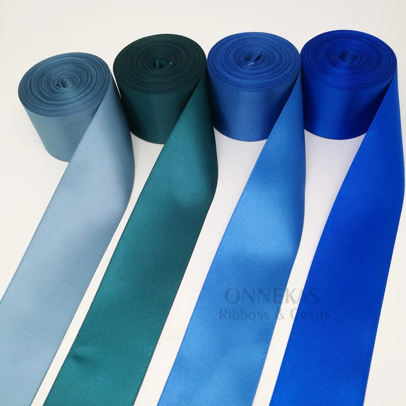 100Yards 6/9/13/16/19/25/38mm BLUE Double Face Satin Ribbon Solid Color Satin Ribbons 100% Polyester High Dense Fabric Tapes