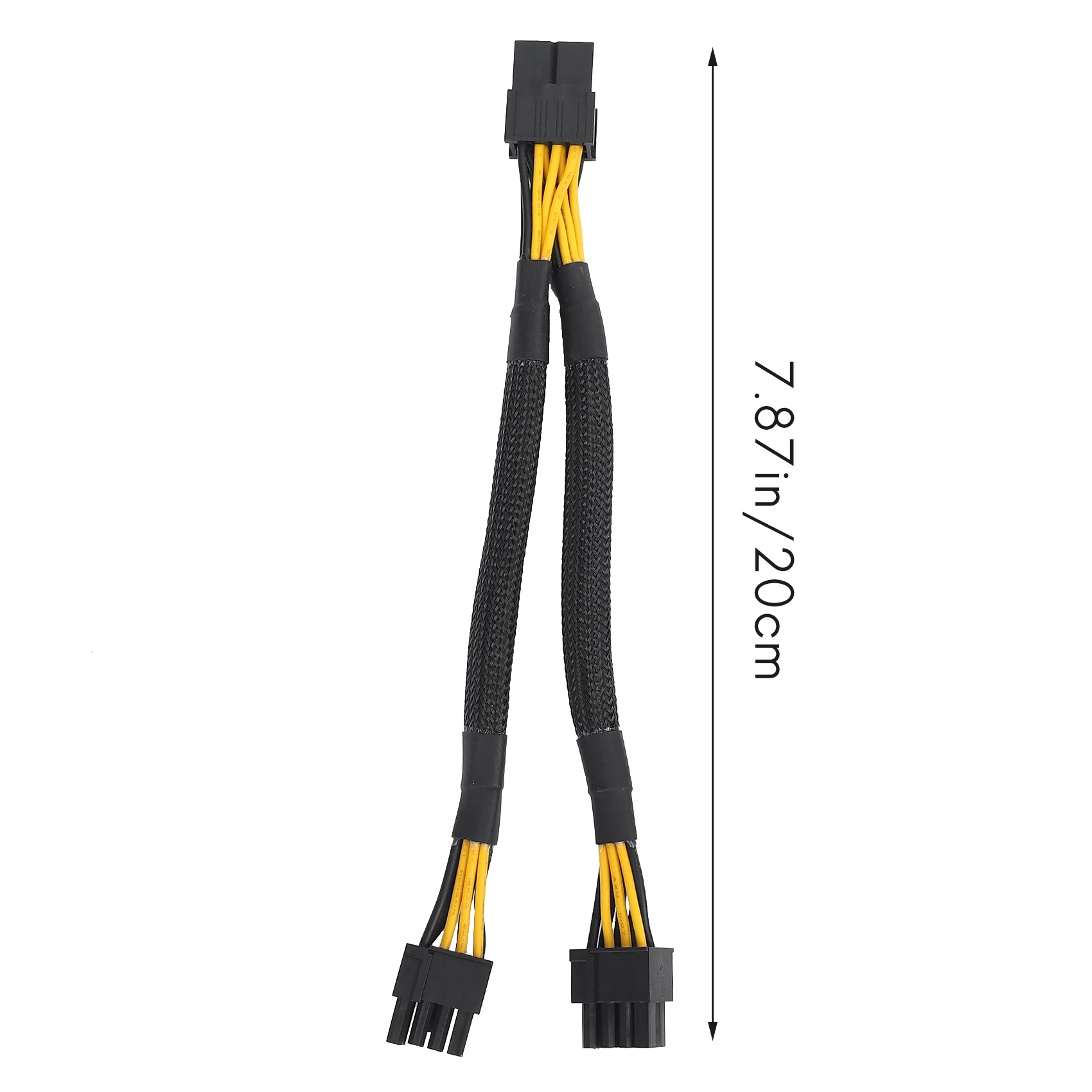 SMIEA 1PCS GPU PCIe 8 พินหญิงคู่ 2X8 พิน (6 + 2) ชาย PCI Express Power Adapter Braided Y-Splitter สาย,20 ซม.
