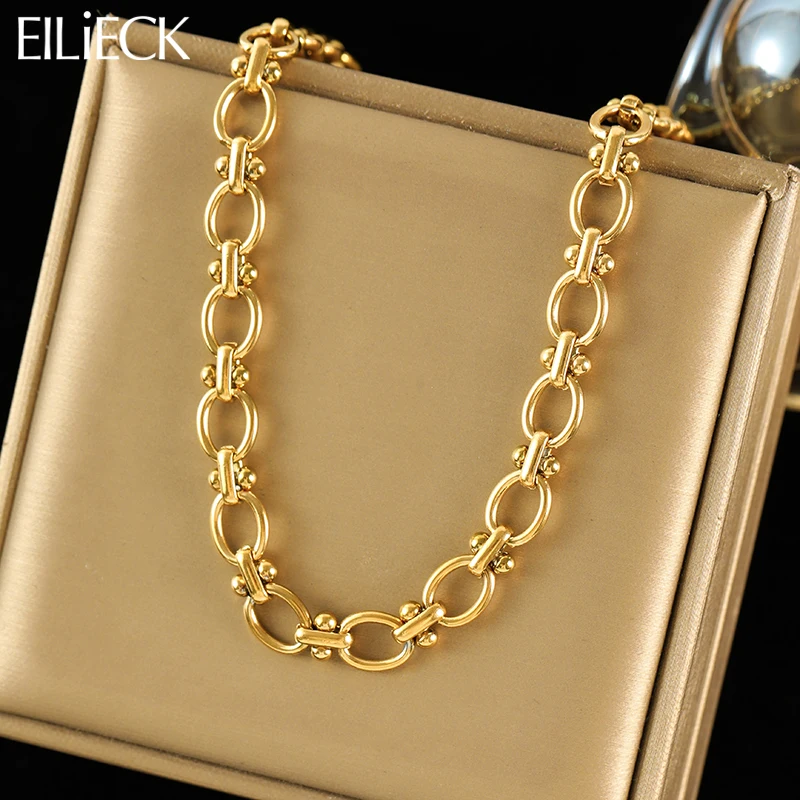 EILIECK 316L Stal Nierdzewna Metalowy Łańcuszek Naszyjnik Dla Kobiet Modny Pozłacany 18K Złotem Wodoodporny Łańcuszek na Szyję Biżuteria Prezent dla Pań