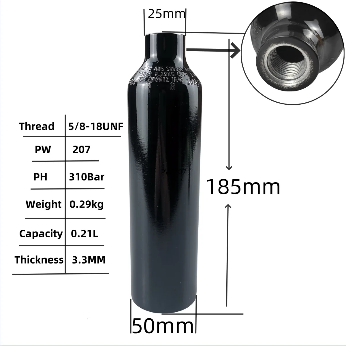 0.21L aluminum bottle Soda Drink Gas Filling Bottle High Pressure Air Cylinder Aquarium Plant CO2 Tank Dive Oxygen Tank