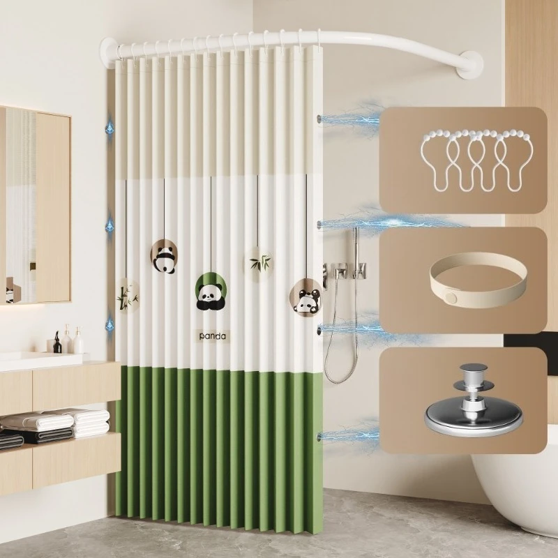 

Bathroom U-shaped Arc Rod Folding Shower Curtain Set, Waterproof Bathroom Shower Room Partition Dry and Wet Separation Curtain