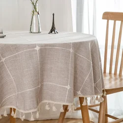 Solid Embroidery Lattice Tablecloth Cotton Linen Dust-Proof Checkered Table Cover For Kitchen Dinning Tabletop Decoration