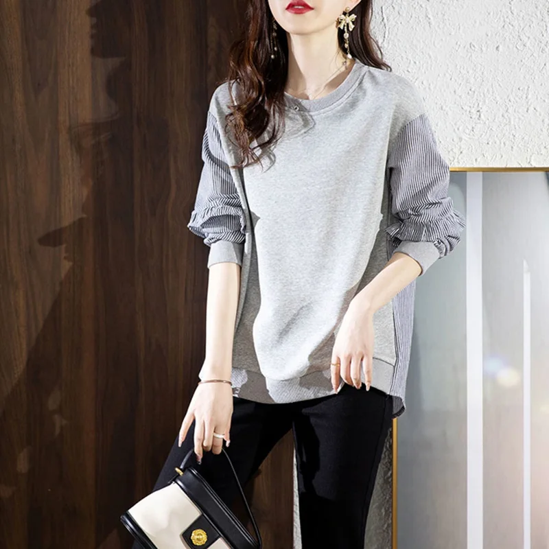 Fashion O-Neck Button Spliced Ruffles Striped Blouse Women\'s Clothing 2022 Autumn New Casual Pullovers All-match Korean Shirt