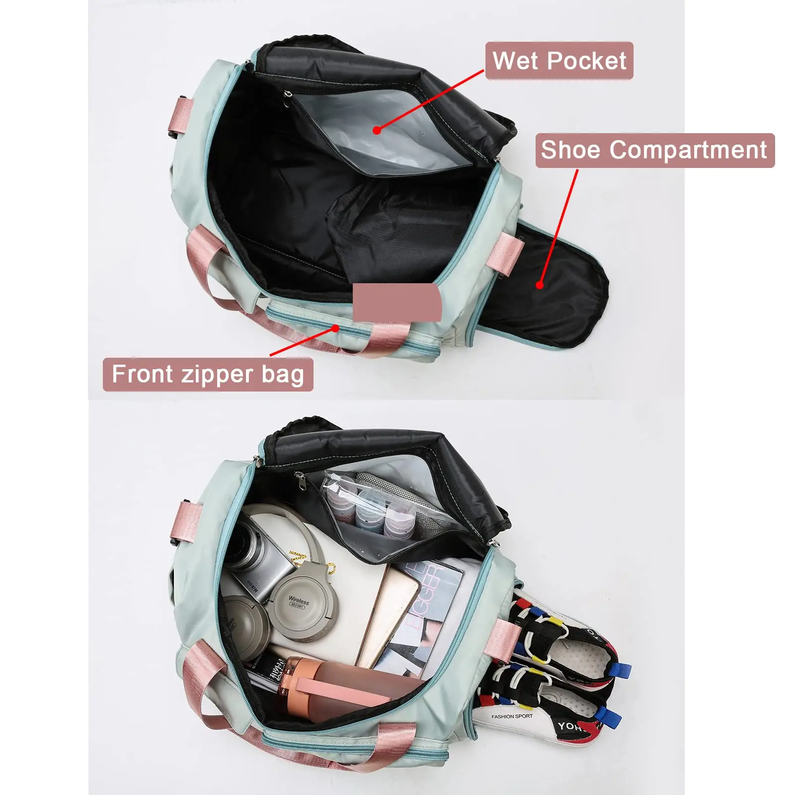 Mark royal Reise Segeltuch taschen Sporttasche für Frauen Reisetaschen wasserdichte Schulter Schuh fach Tasche Handtasche Drops hipping – Detail 4