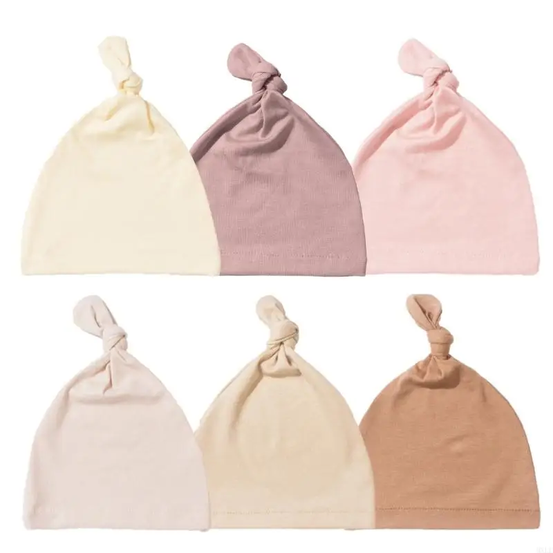 MXLE 편안한 아기 모자 신생아 헤드웨어 부드럽고 통기성 매듭 모자 단색