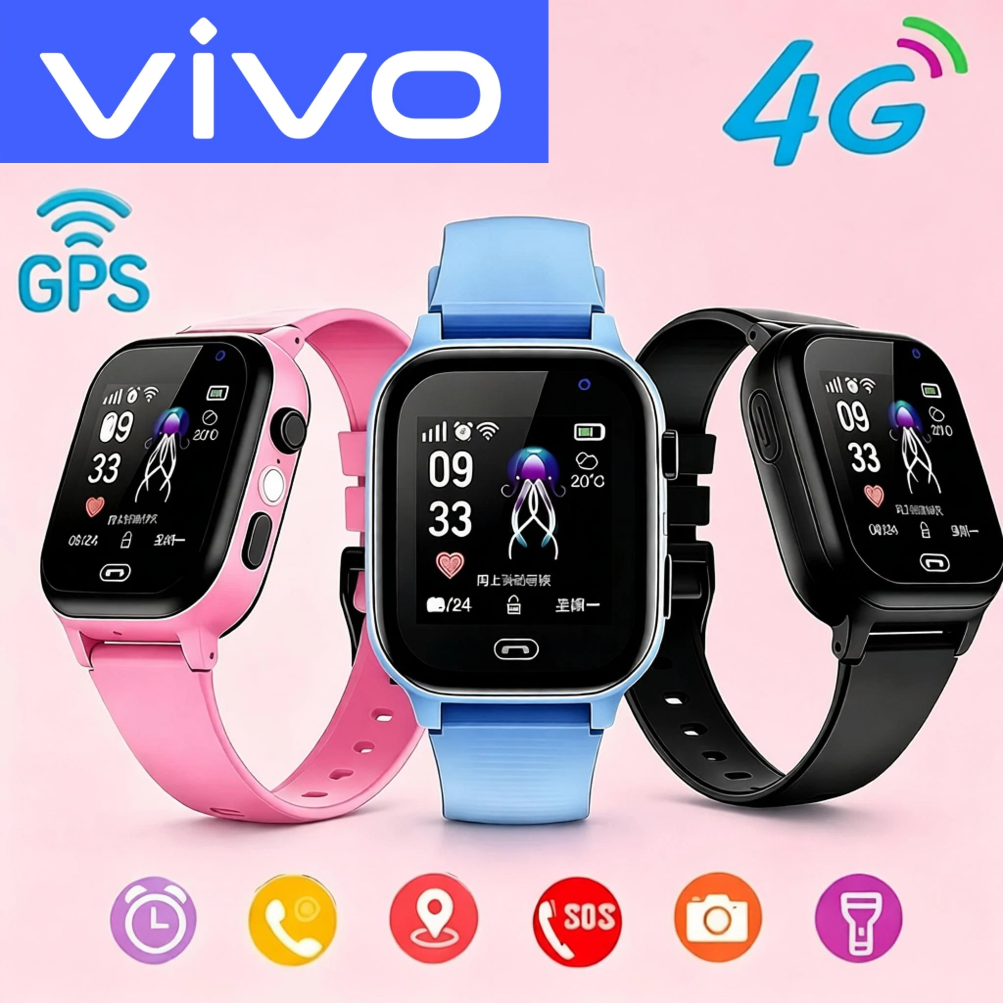 VIVO Kids Smartwatch 4G SOS Wifi GPS Location Video Call Electronic Watch Camera Waterproof School For Boys Girls For Gift
