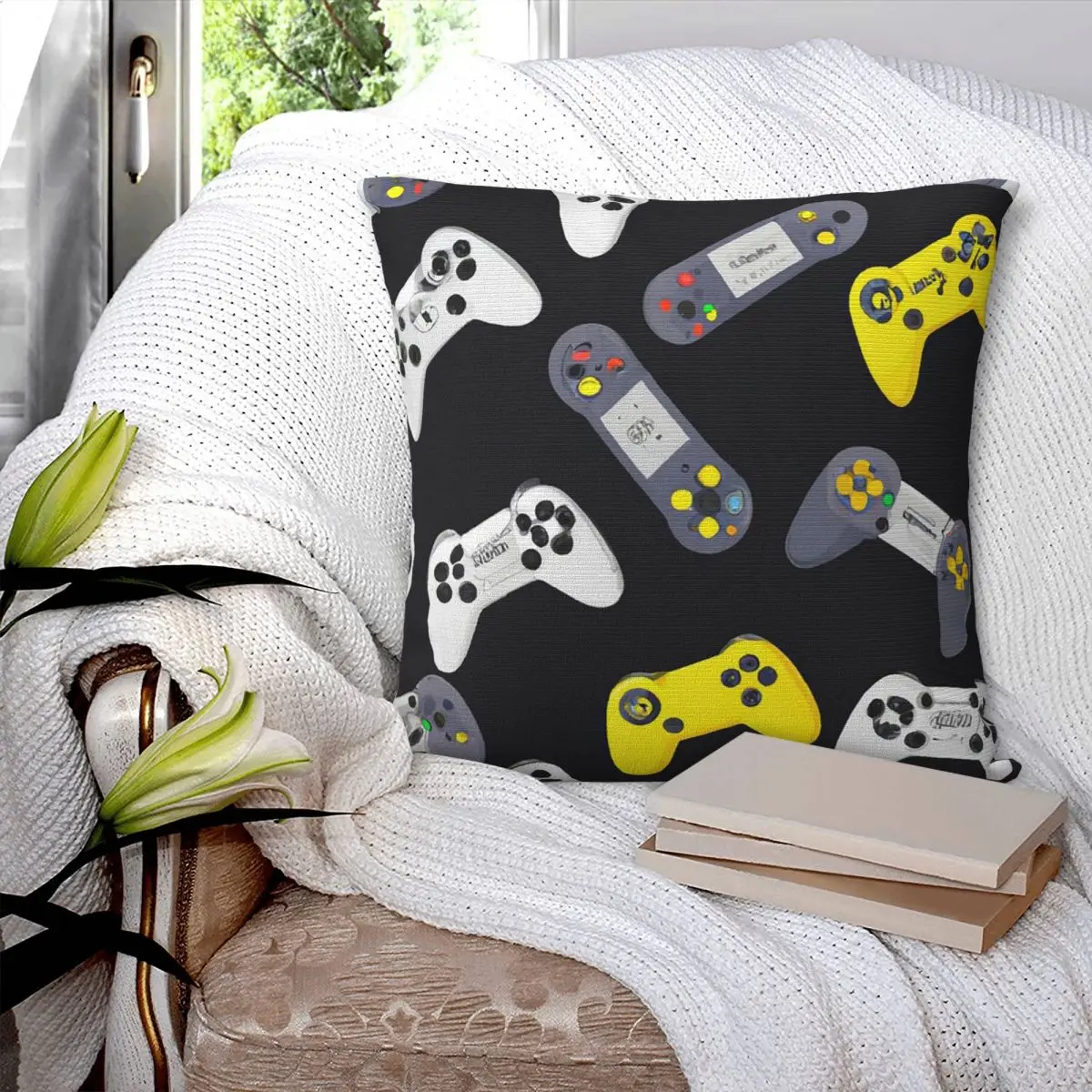 Gaming Controllers Pattern Square Pillowcase Pillow Cover Cushion Zip Decorative Comfort Throw Pillow for Home Bedroom