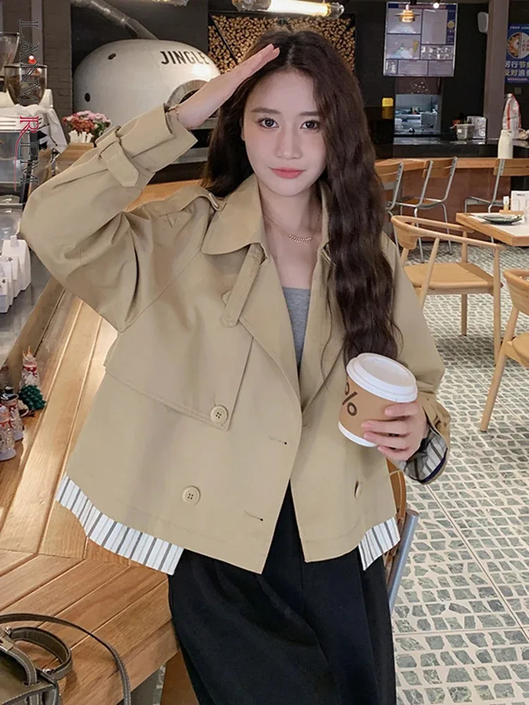 

LANMREM High Street лоскутное пальто женское двубортное с лацканами контрастного цвета короткая куртка женская 2024, осенняя новинка 2Z3150