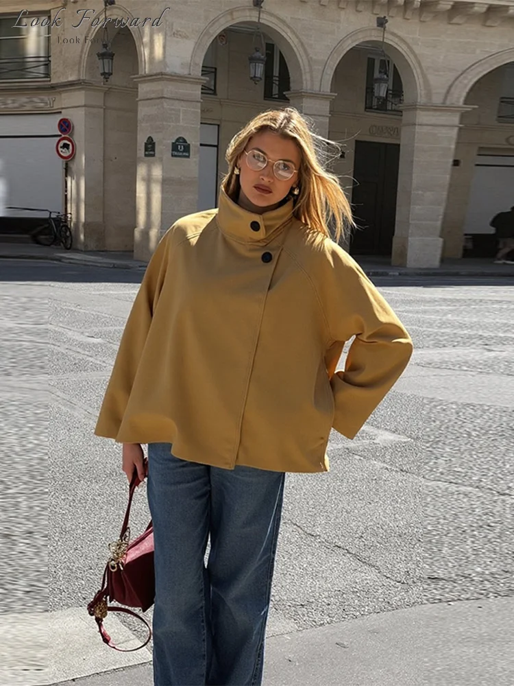 Casual Stand Collar Jackets Women's Full Sleeve Slim Button Short Overcoat 2025 New Autumn Winter Solid Ladies Streetwear