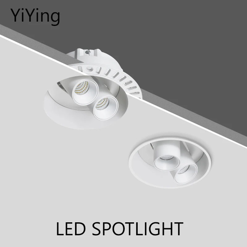 

YiYing Led Trimless Spotlight Round Borderless Recessed Spots Light Double Heads COB Ceiling Lamp White 110V 220V Focos For Home