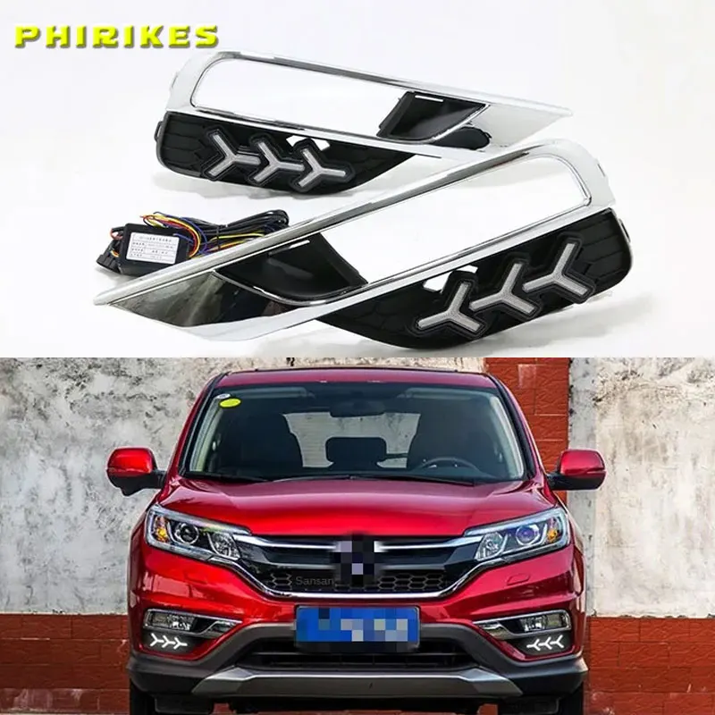 

LED Car DRL daytime running light Bumper Front Fog lamp Turn Signal yellow For Honda CRV CR-V 2015 2016