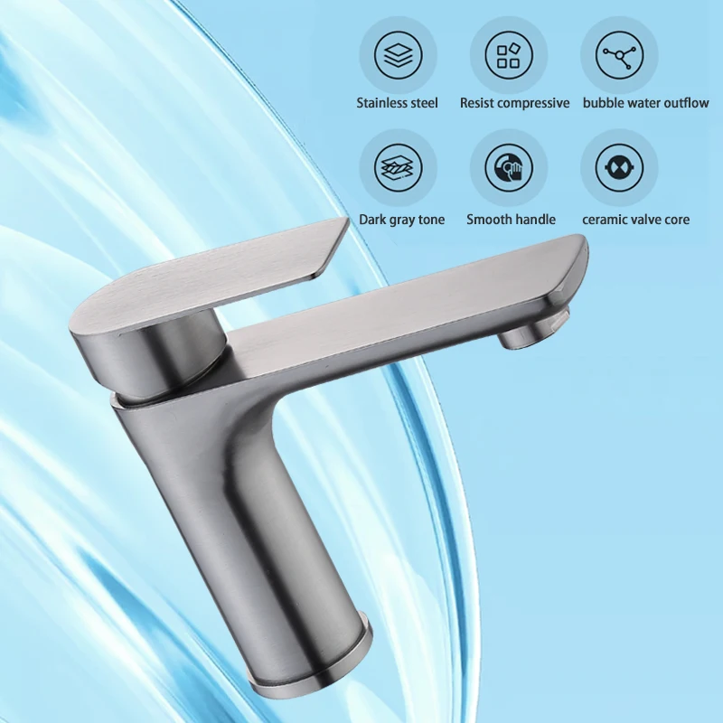 Baokemo Bathroom Washbasin Faucet Hot Cold Mixer Tap Stainless Steel Deck Mount Single Handle with a Pair of Inlet Pipes