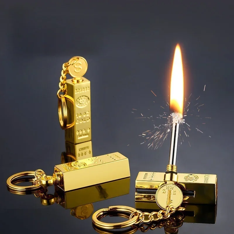 Metal Coal Oil Pendant Keychain Lighter in Gold Bar Design Open Flame Smoking Accessory for Outdoor Adventures Men Lighters