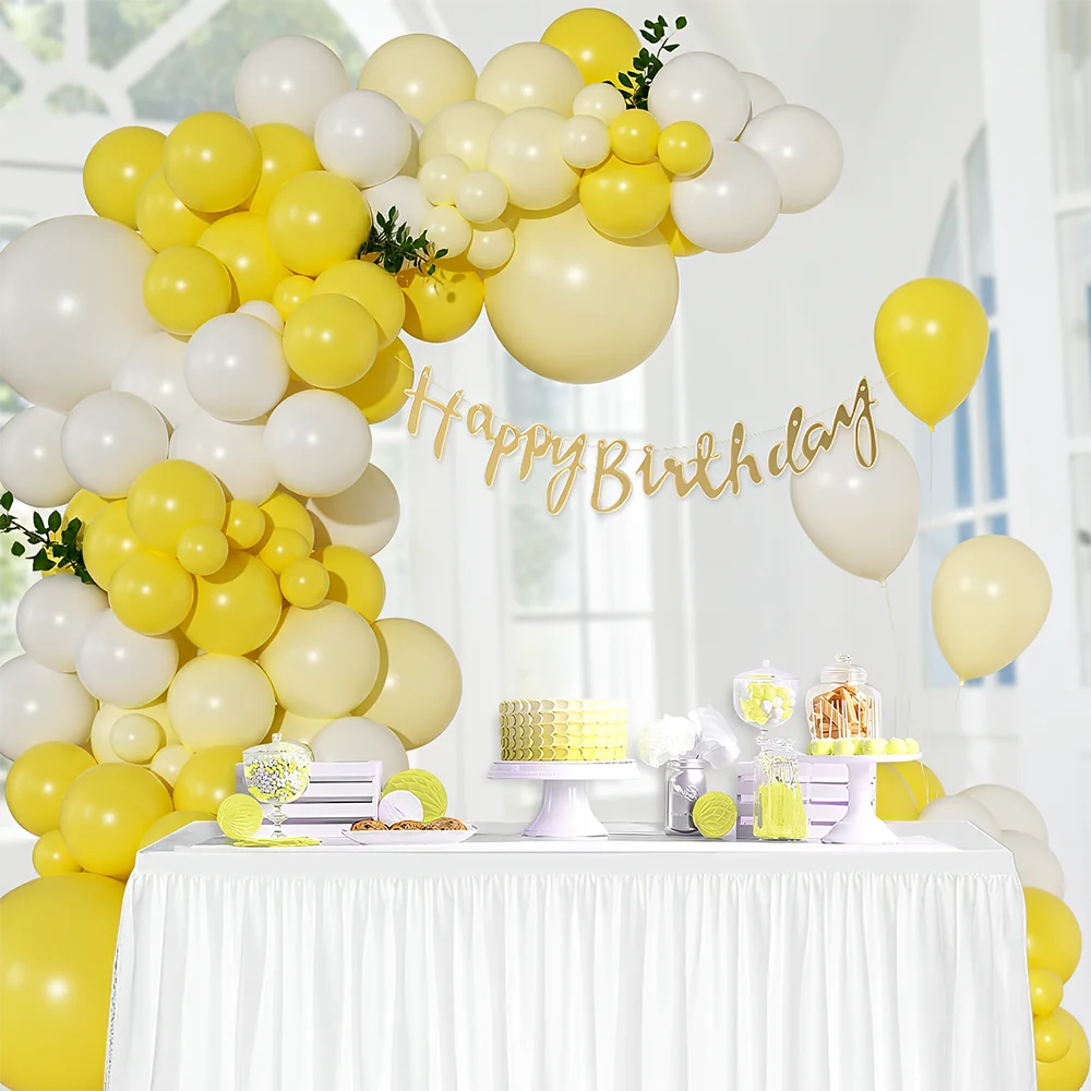طقم قوس بالون أصفر مكون من 125 قطعة مع بالونات أصفر وأبيض باستيل لتزيين حفلات أعياد الميلاد على شكل نحلة الليمون #2