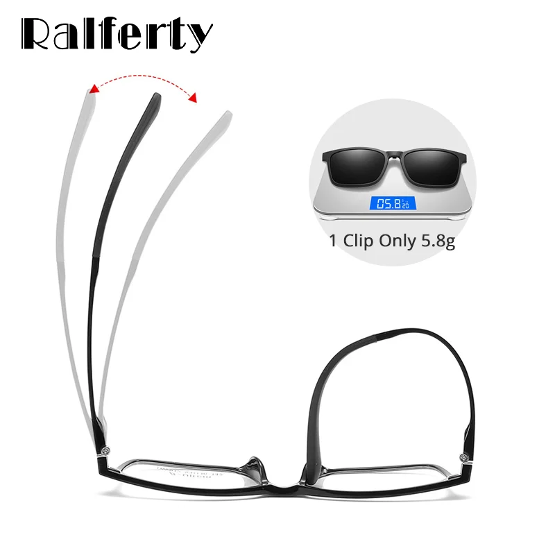 Ralferty 5 In 1 Magnetic Sunglasses Women Men Round Clips On Glasses Polarized UV400 Driving Anti-glare Sun Glasses Optic Frame