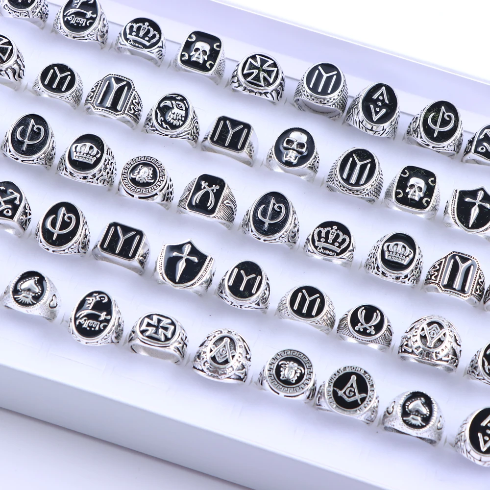 Zhang v Gui 20 Pieces Retro Punk Gothic Enamel Oil Drop Square Rings 4