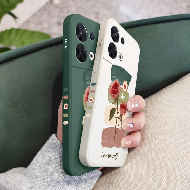 Love Roses Phone Case For OPPO Reno 10 8 8T 8Z 7 7Z 6 5 Pro 4G 5G F19 F9 Pro Plus Liquid Silicone Cover