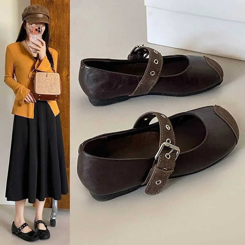 

Female Buckle Strap Footwear Ballet Flats Fashion Women Dance Shoes Spring Round Toe Ladies Flats with Lolita Shoes