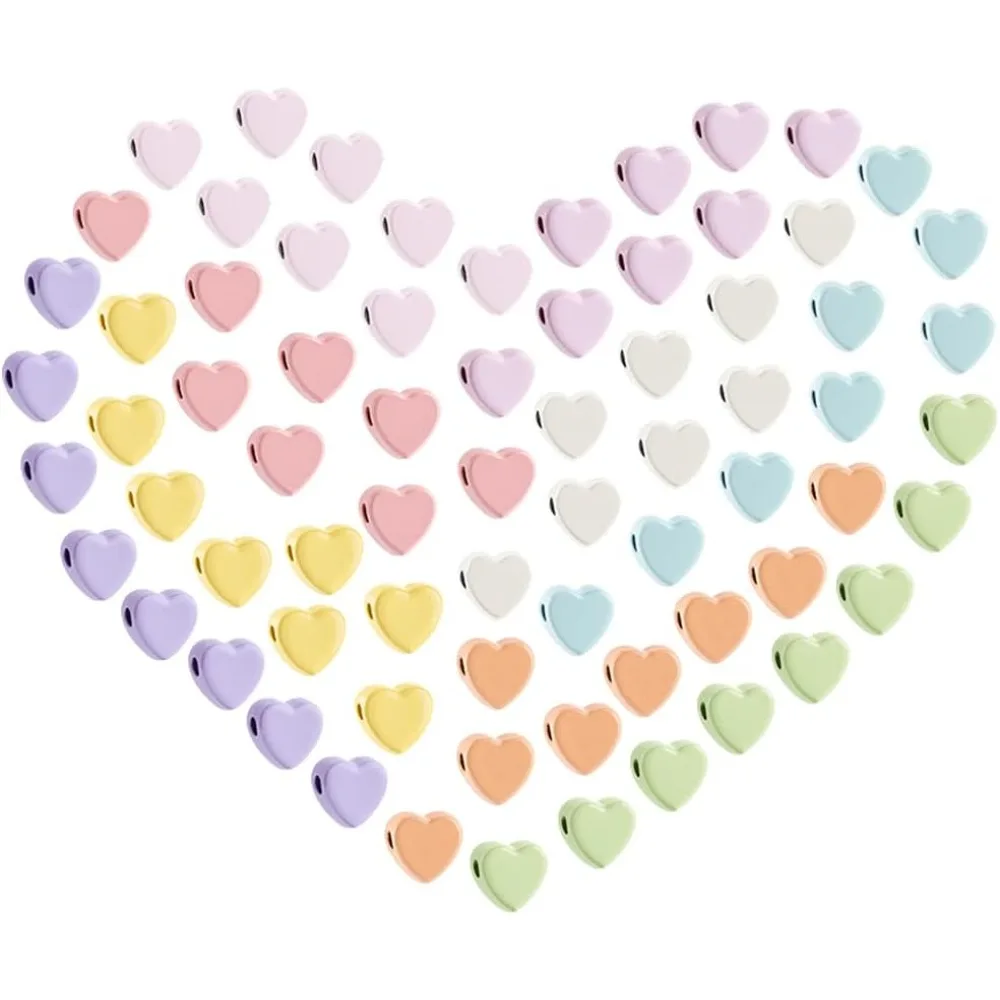 

90pcs 9 Colors Flat Heart Beads 4.5mm Kawaii Heart Shaped Spacer Bead Cute Love Beads Macaron Bead for Bracelets Spring