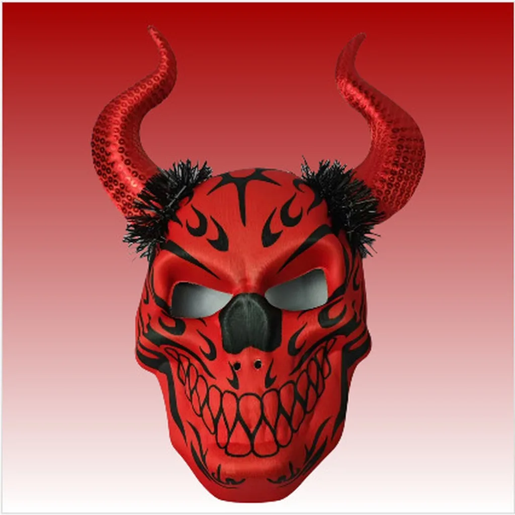 Halloween Devil Horns Skull Mask Sequin Horror Demon Face Cover Scary Cosplay Costume Accessories Masquerade Party Prop