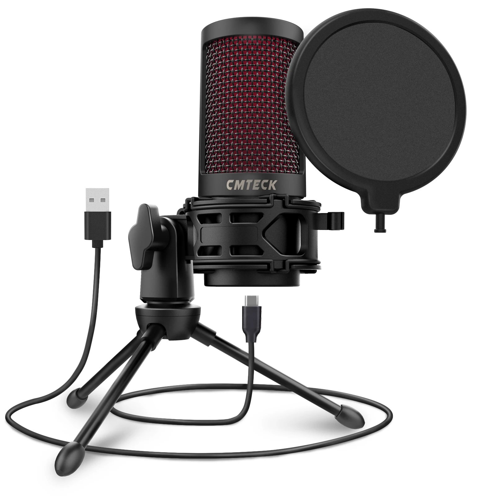 USB Microphone, Condenser Gaming Desktop Mic for PC Laptop, with Mute Button, Anti-Vibration Shock Mount, Pop Filter