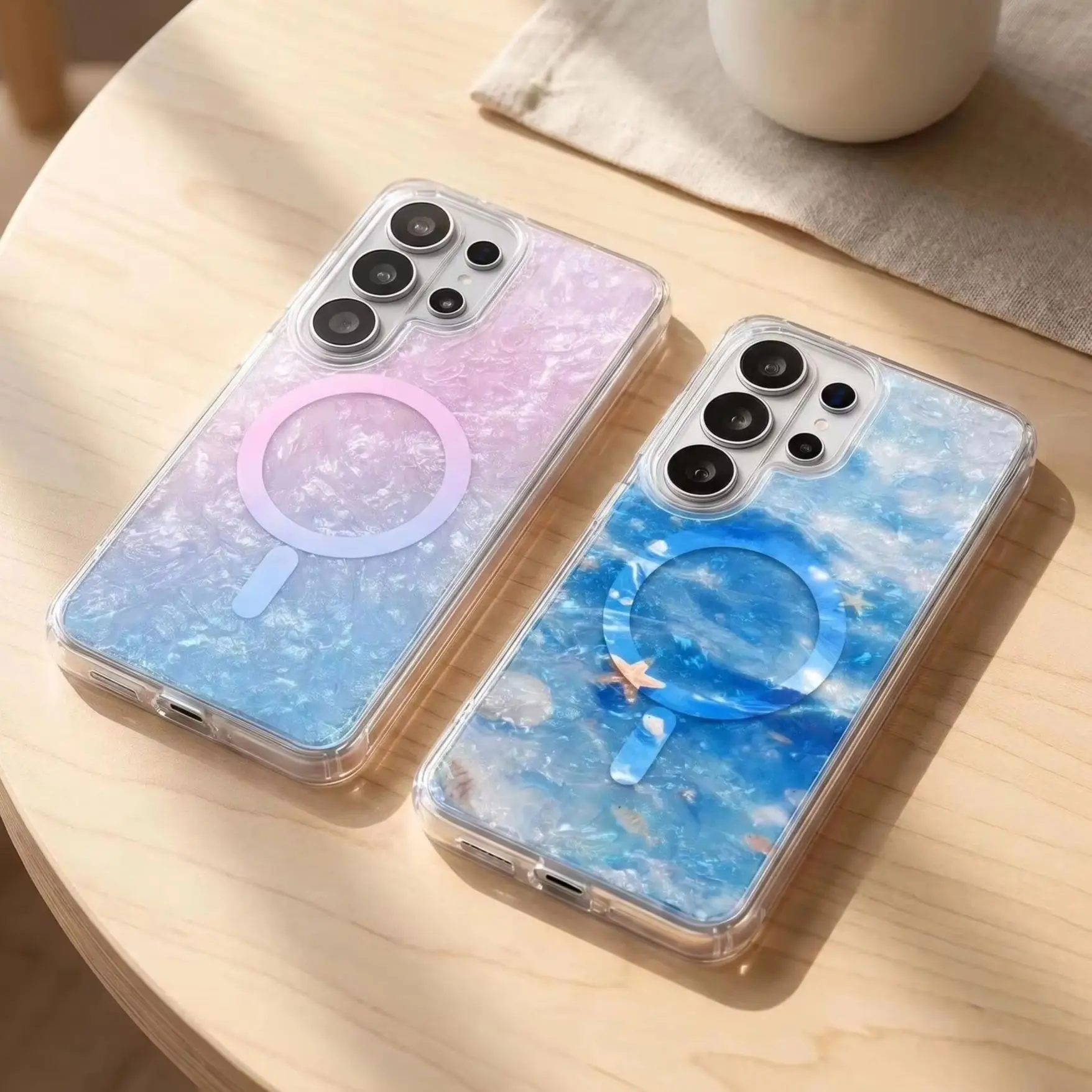 Creative Gradient Shell Pattern Ocean Starfish Magnetic Case For Samsung Galaxy S26 S25 S24 Ultra Plus FE Shockproof Clear Cover