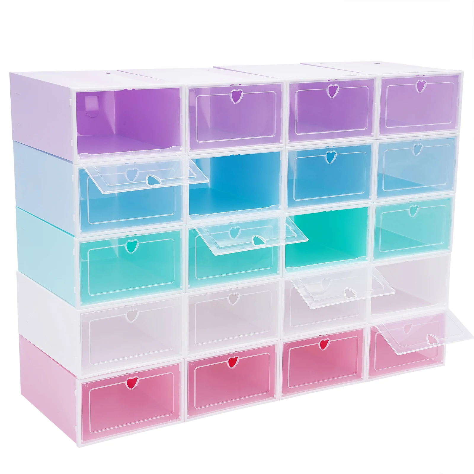 20er-Pack Transparente Schuhboxen, Harte Kunststoff-Schuhbox mit Deckel, Stapelbare Kunststoff-Schuhbox für Flache Schuhe, Sportschuhe, Farbig – Detail 5