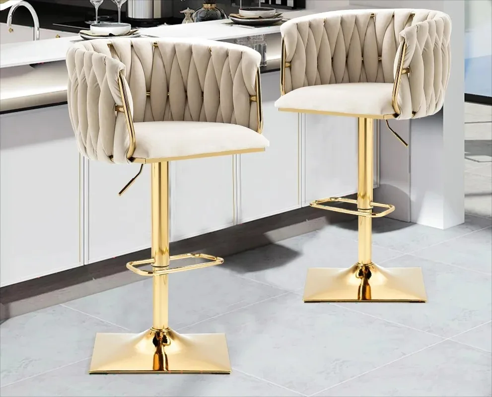 Factory Direct 2026 Vintage Bar Stool with Backrest and Footrest, 360° Swivel Adjustable Height Counter Height Chair, Velvet