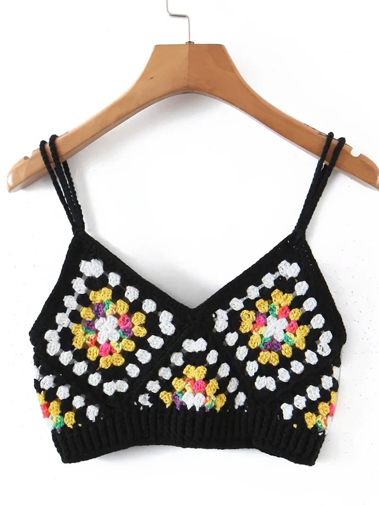 Gypsylady Boho Crochet Cropped Camis bez rękawów ręcznie robione na drutach wakacje lato Camis układ kwadratowy Chic Vintage Sexy kobiety topy