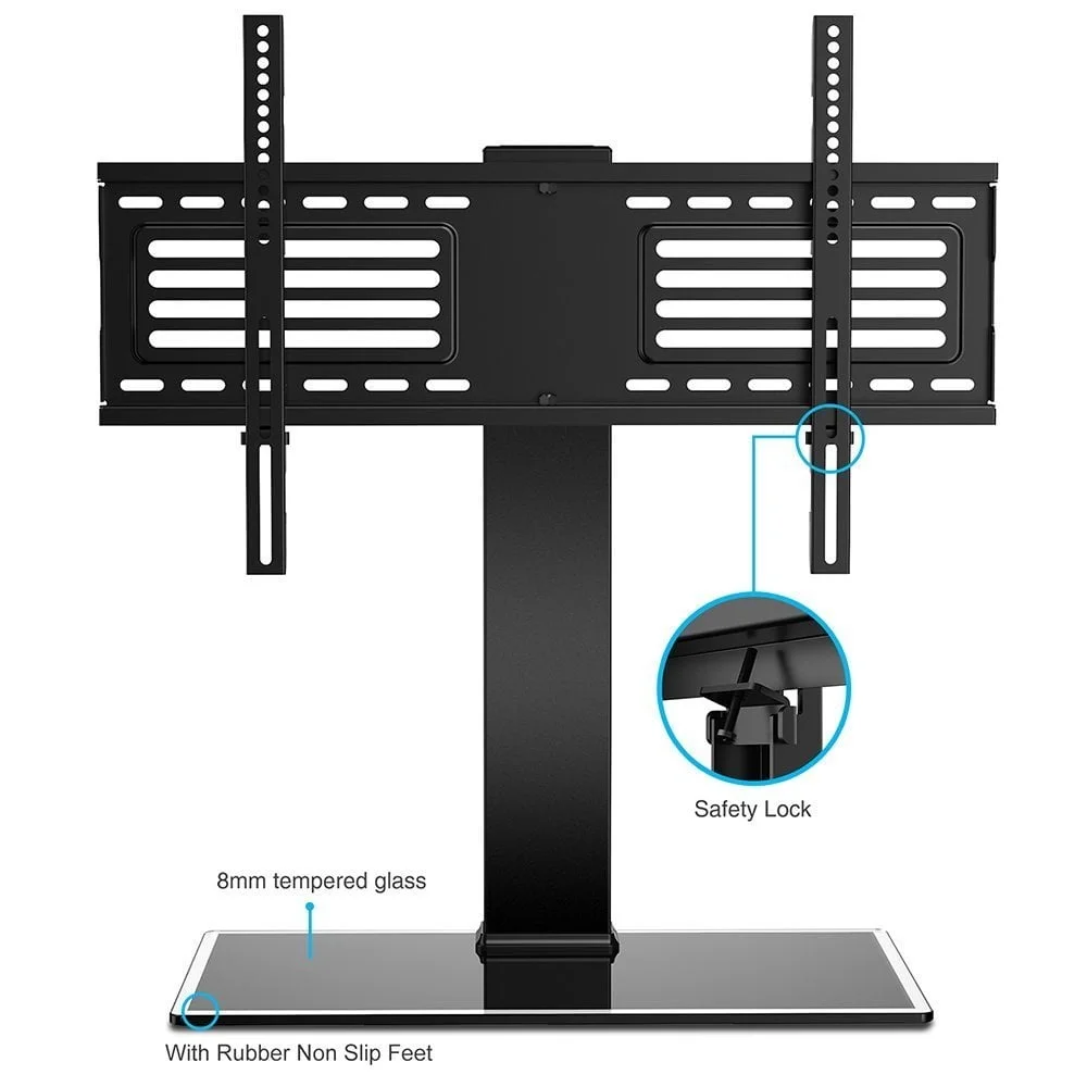 Поворотная подставка для телевизора с креплением Телевизоры 32-65 дюймов Регулируемая высота Универсальная металлическая стеклянная полка Отдельно стоящая конструкция Экономия места
