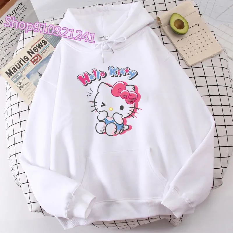 

Hello Kitty Hoodies Design Letters Sweatshirt Cute Cartoon Hoodie My Melody Pullovers Winter Oversized Female Clothing