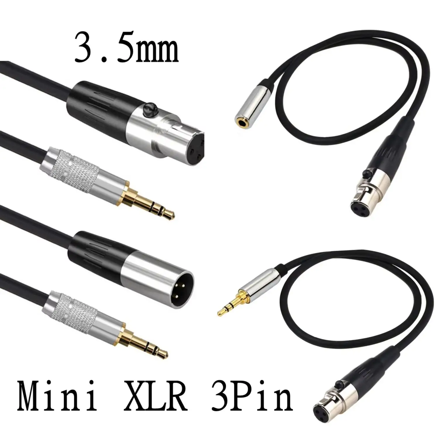 Mini XLR to 3.5mm TRS Stereo Audio Cable Female Adapter 0.5m/1.5m/5FT - 3 Pin Jack for Audio Equipment