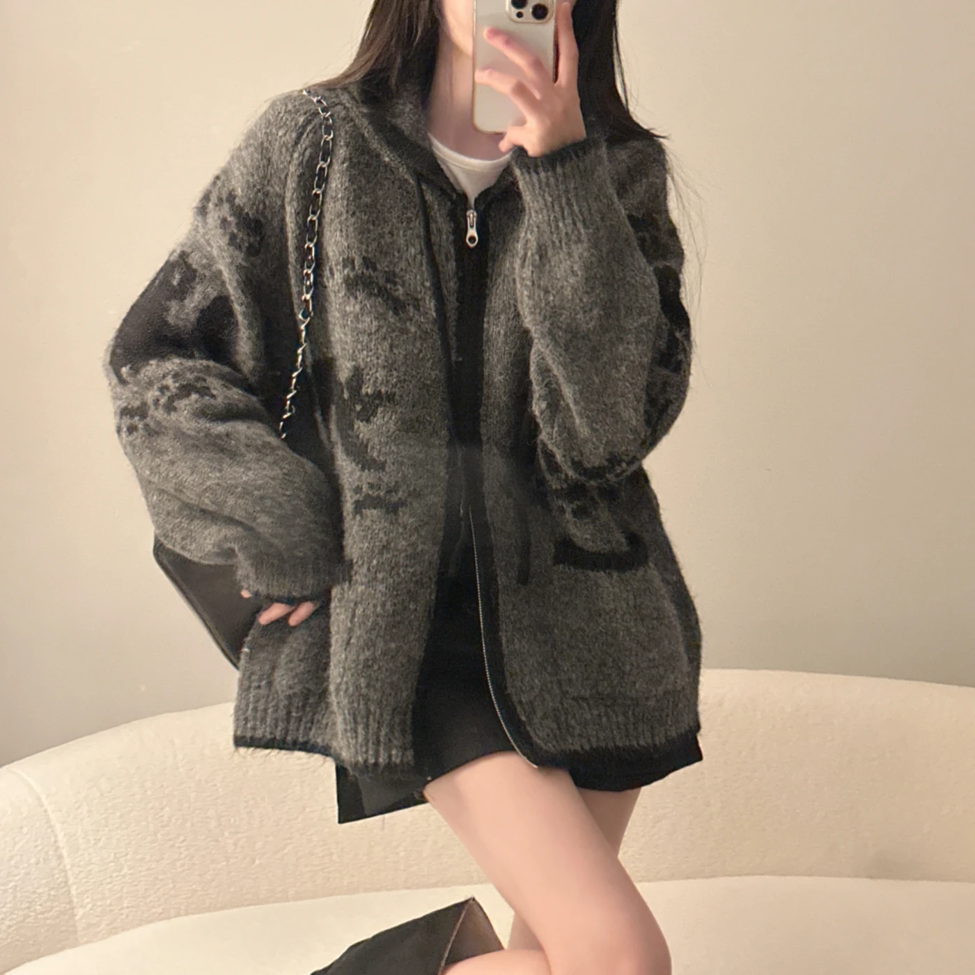 

Women's Chic Sweater Jaet Heavy Embroidery Hooded Loose Thiened Autumn Winter Soft Nurturing Sle Long Sve Cardigan