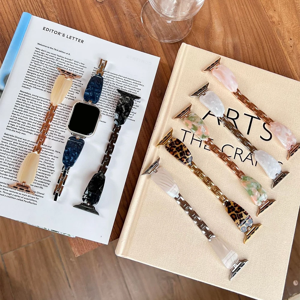 Роскошный металлический ремешок из смолы для Apple Watch 10 Band 46 мм 45 мм 41 мм 40 мм 44 мм 42 мм 49 мм Ultra 2 Женский браслет Iwatch S9 7 8 Se 6 5