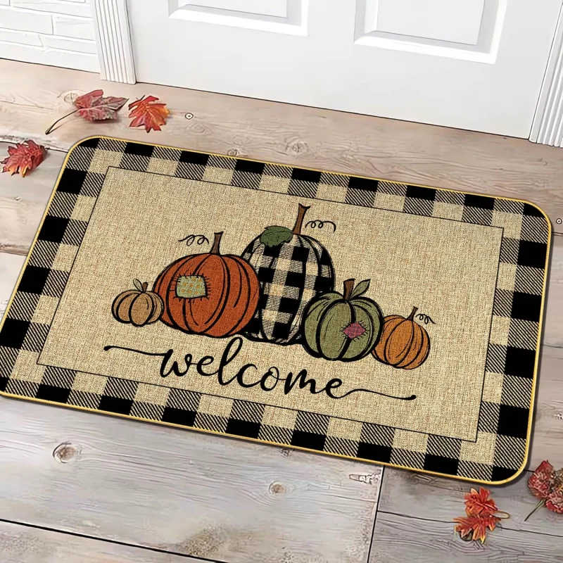 

Thanksgiving Autumn Pumpkin Welcome Door Mat Indoor and Outdoor Personalized Anti slip Floor Mat 40X60cm