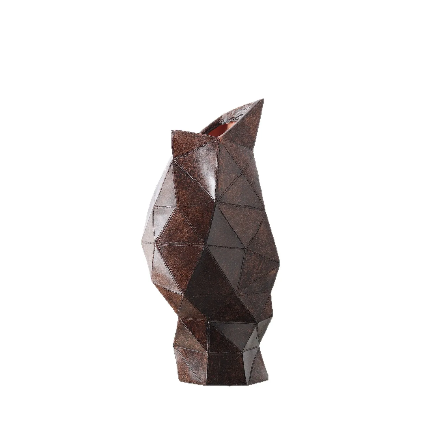 Old vintage imitation leather brown resin vase ornaments, middle-aged and new Chinese-style home decoration supplies