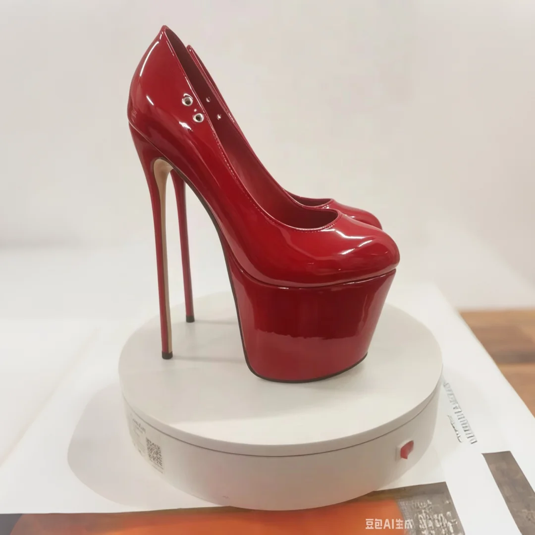 SDTRFT Red Pink Pumps Ladies Platform Shoes Woman 22cm Thin Heels Nighclub Wedding Dance Round Toe Patent Leather Stilettos