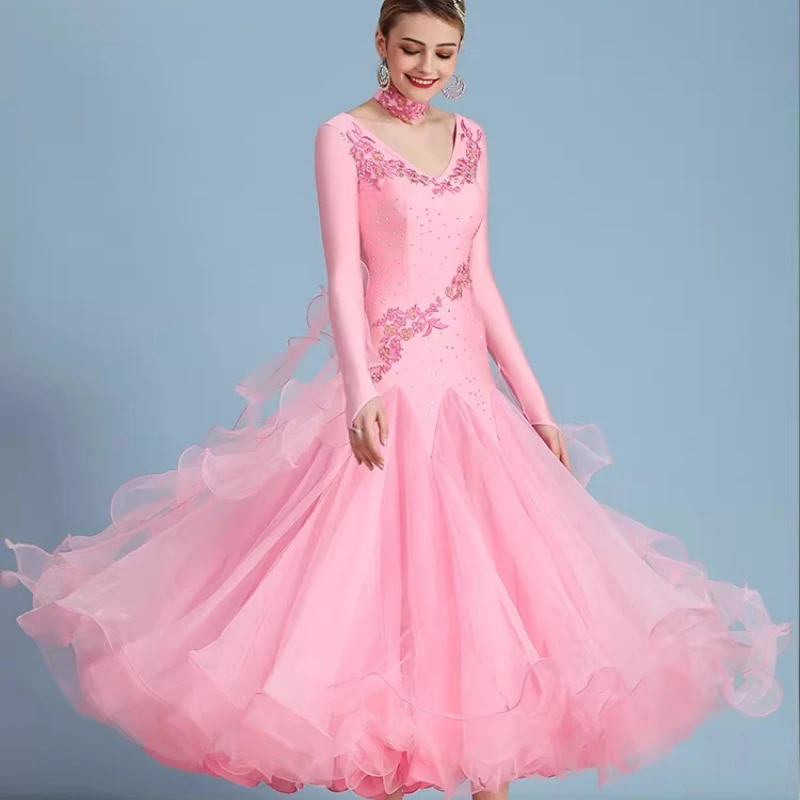 

Elegant Rhinestone Embellished Ballroom Gown for Women New Standard Dance Style Flared Swing Dress Comfortable for Formal Events